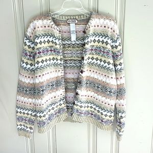 Vintage Tiara International Fair Isle Nordic Style Button Down Cardigan Sweater